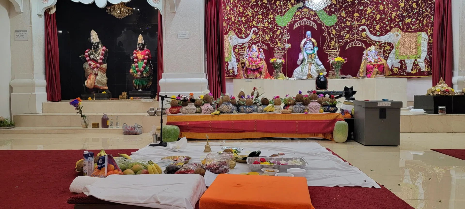 The temple altar, decorated for worship